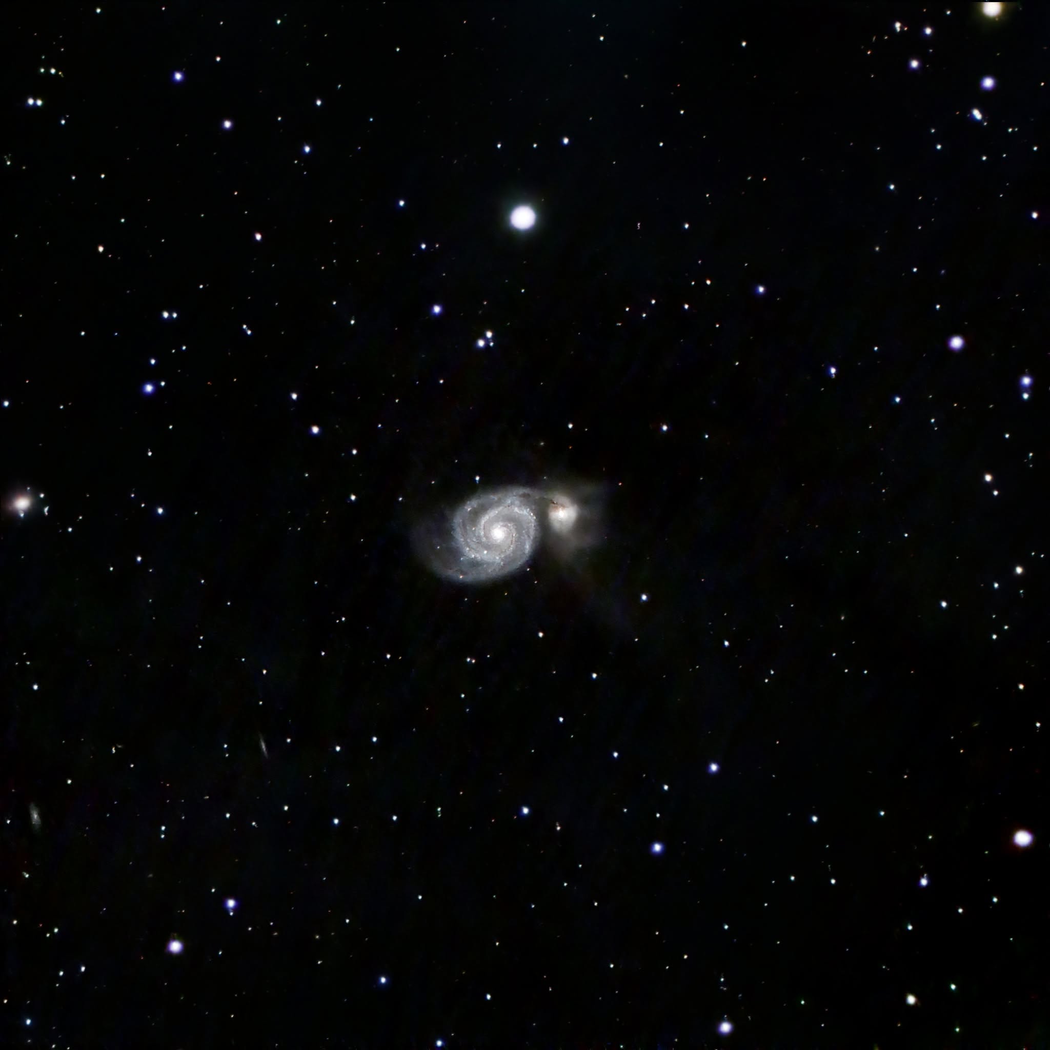 Wide-field view of M51, the Whirlpool Galaxy, photographed by Jeremiah Smith